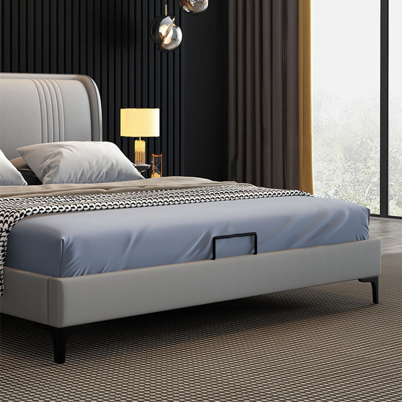 Contemporary Faux Leather Bed with Wingback Headboard and Metal Legs