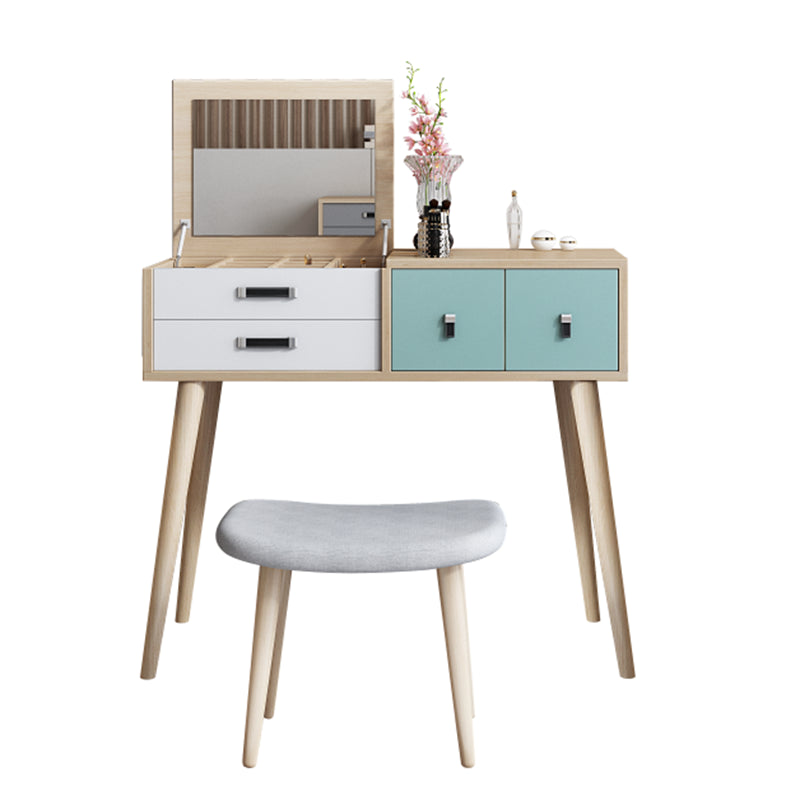 Wooden Flip-top Vanity Set Modern Natural Vanity Desk with Drawers