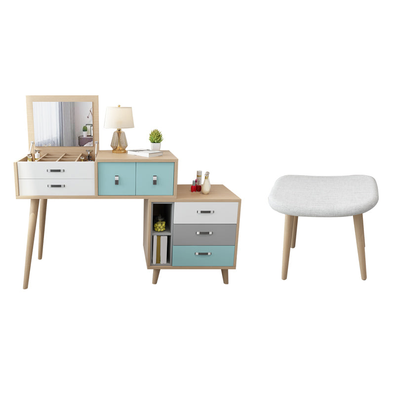 Wooden Flip-top Vanity Set Modern Natural Vanity Desk with Drawers
