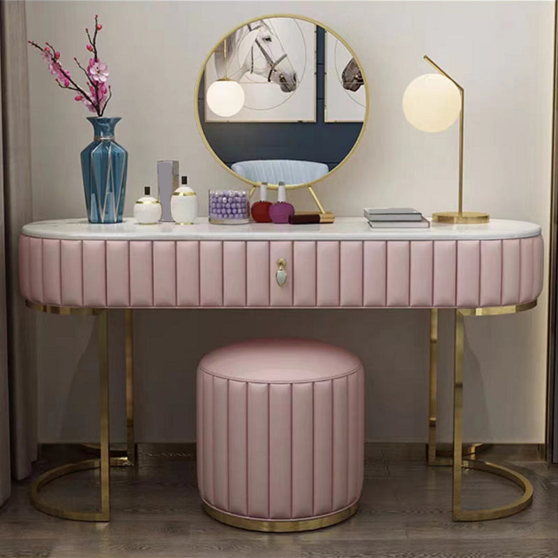 1-Drawer Makeup Vanity Table with Mirror & Stool Luxurious Stone/Leather Dresser