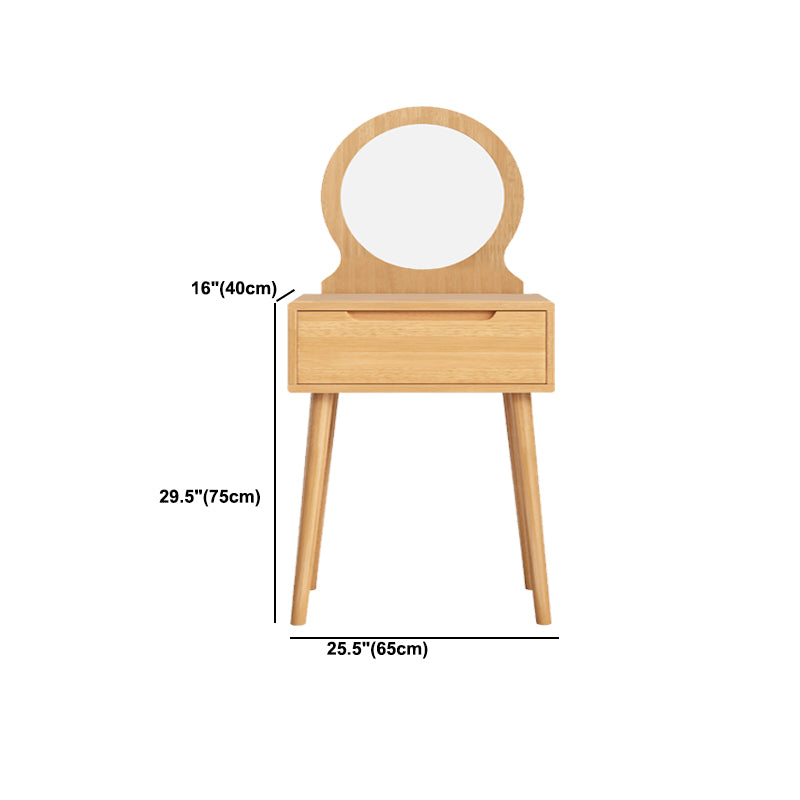 Scandinavian Solid Wood Dresser 1-Drawer Vanity Table with Stool and Mirror