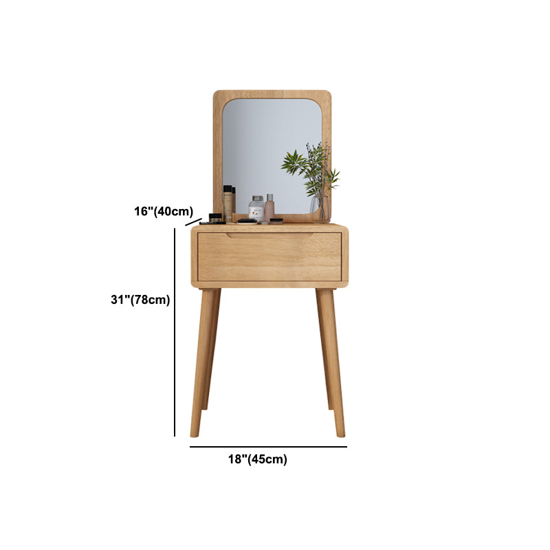 Scandinavian Solid Wood Dresser 1-Drawer Vanity Table with Stool and Mirror