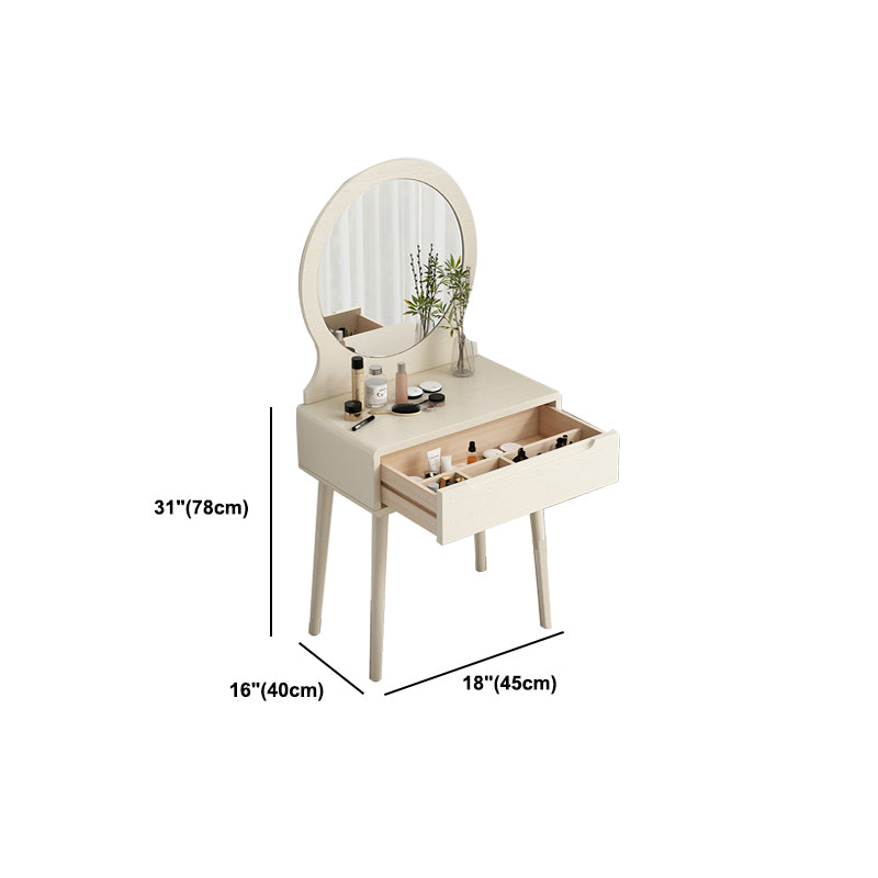 Scandinavian Solid Wood Dresser 1-Drawer Vanity Table with Stool and Mirror