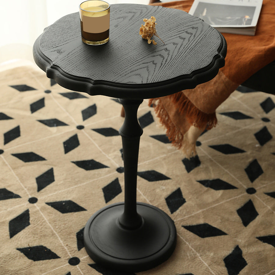 Round Old Solid Wood Table with Pedestal Base Base French Country Style Side Table