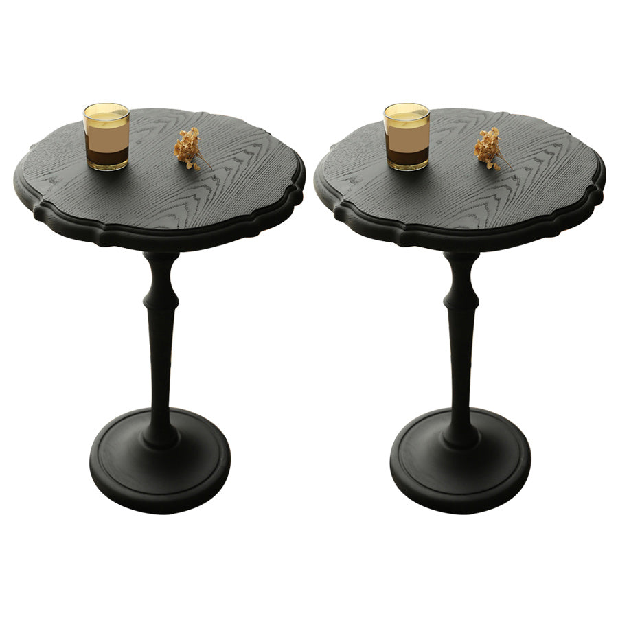 Round Old Solid Wood Table with Pedestal Base Base French Country Style Side Table