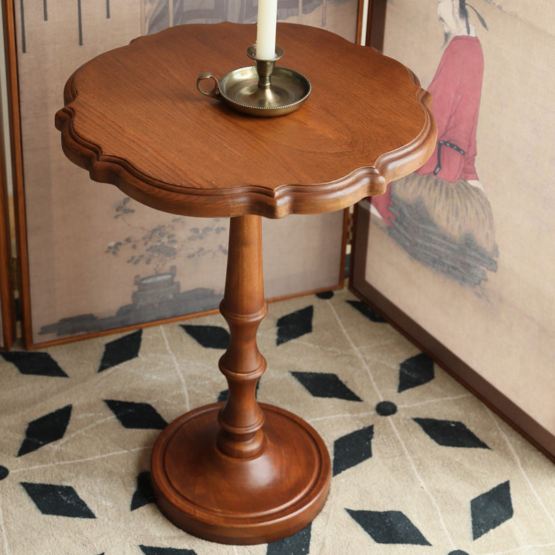 Round Old Solid Wood Table with Pedestal Base Base French Country Style Side Table