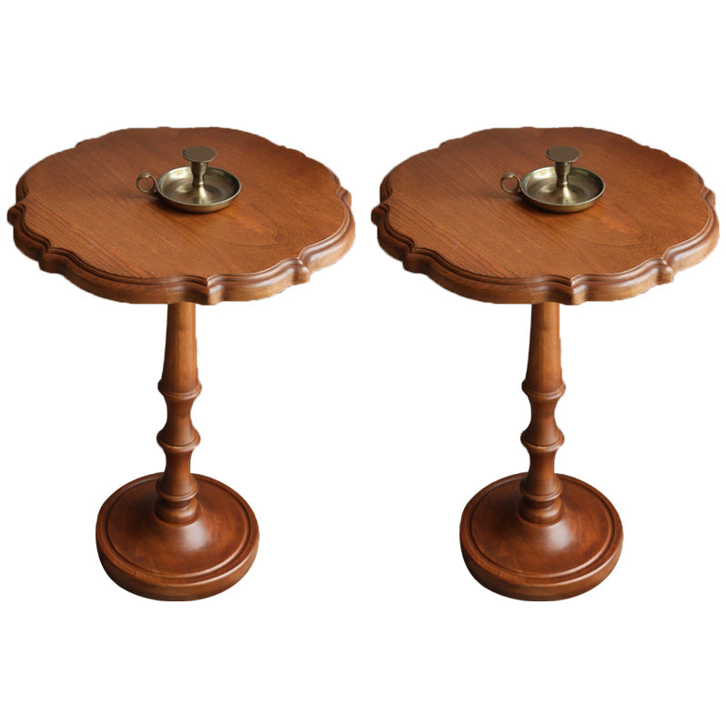 Round Old Solid Wood Table with Pedestal Base Base French Country Style Side Table