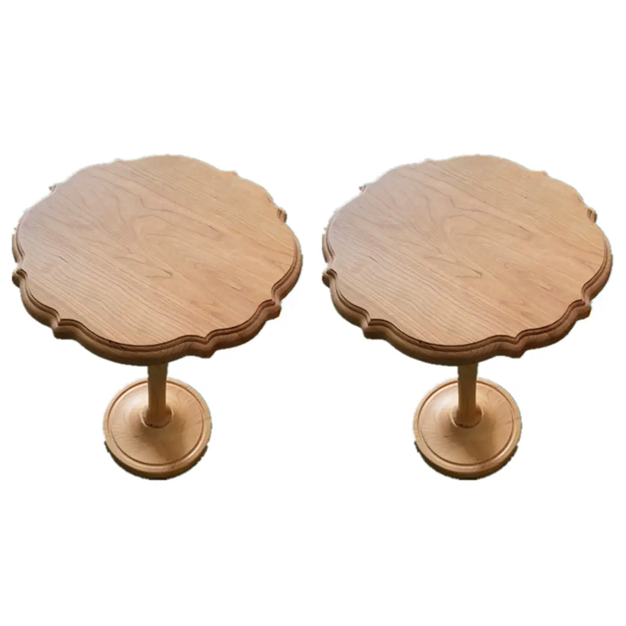 Round Old Solid Wood Table with Pedestal Base Base French Country Style Side Table