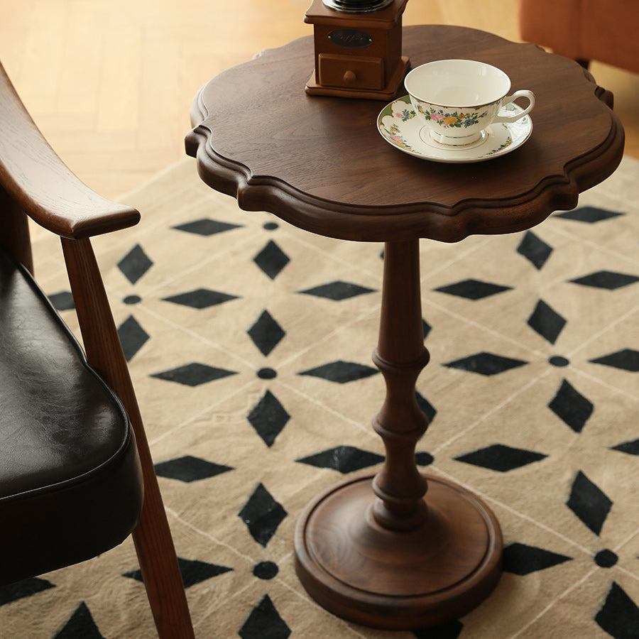 Round Old Solid Wood Table with Pedestal Base Base French Country Style Side Table