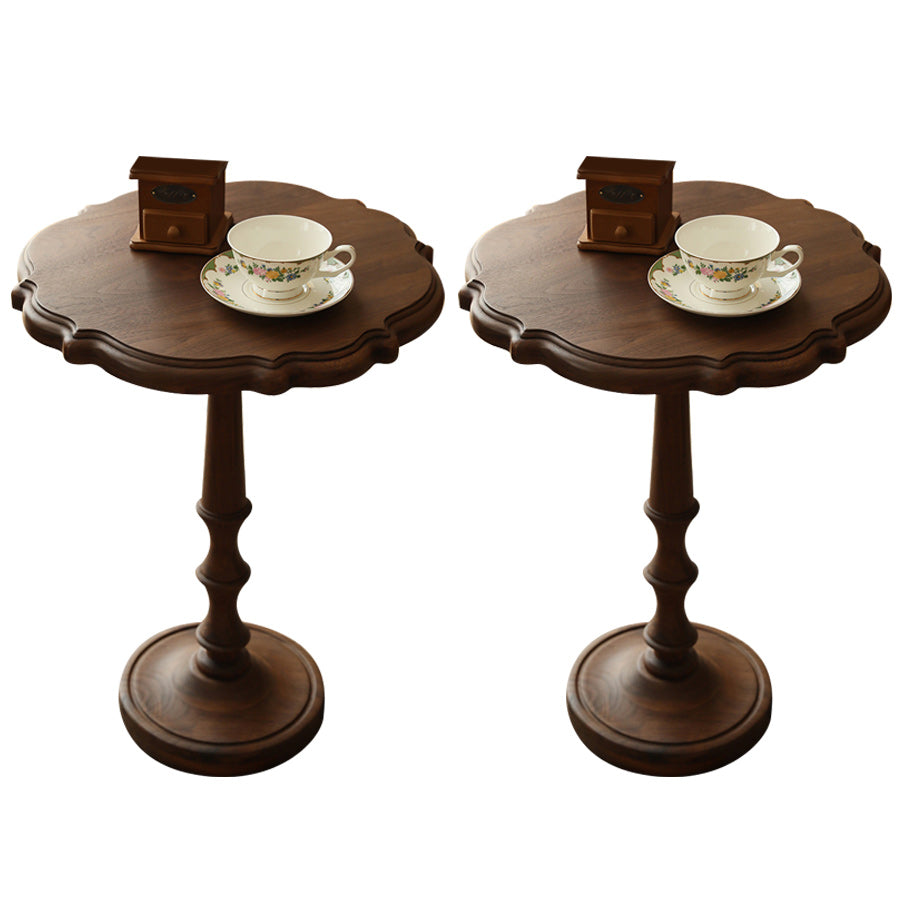 Round Old Solid Wood Table with Pedestal Base Base French Country Style Side Table