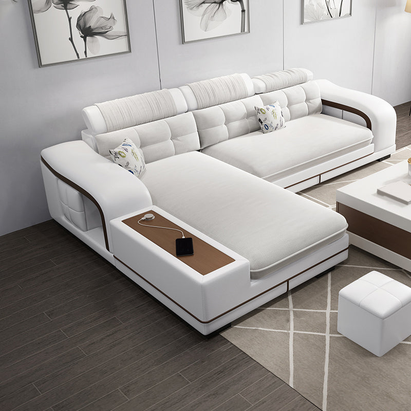 Velvet and Faux Leather Sloped Arms Modular Sectionals Sofa for Living Room