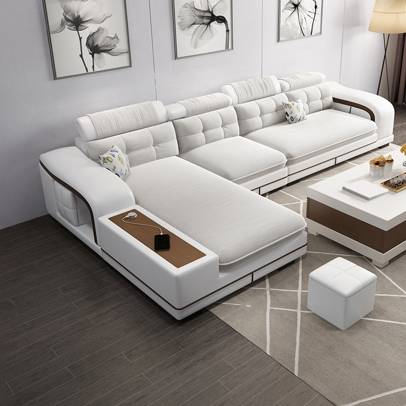 Velvet and Faux Leather Sloped Arms Modular Sectionals Sofa for Living Room