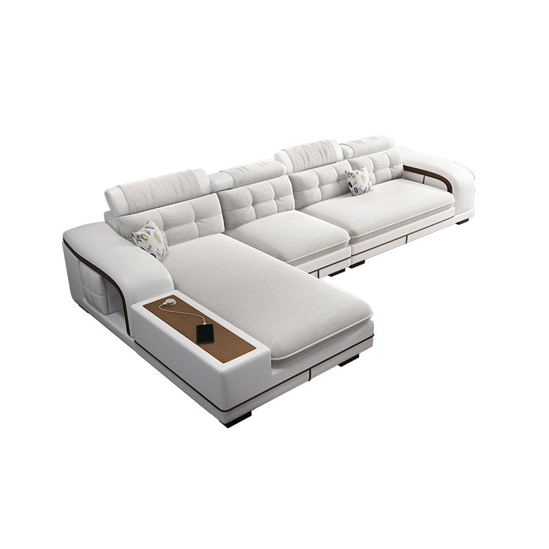 Velvet and Faux Leather Sloped Arms Modular Sectionals Sofa for Living Room