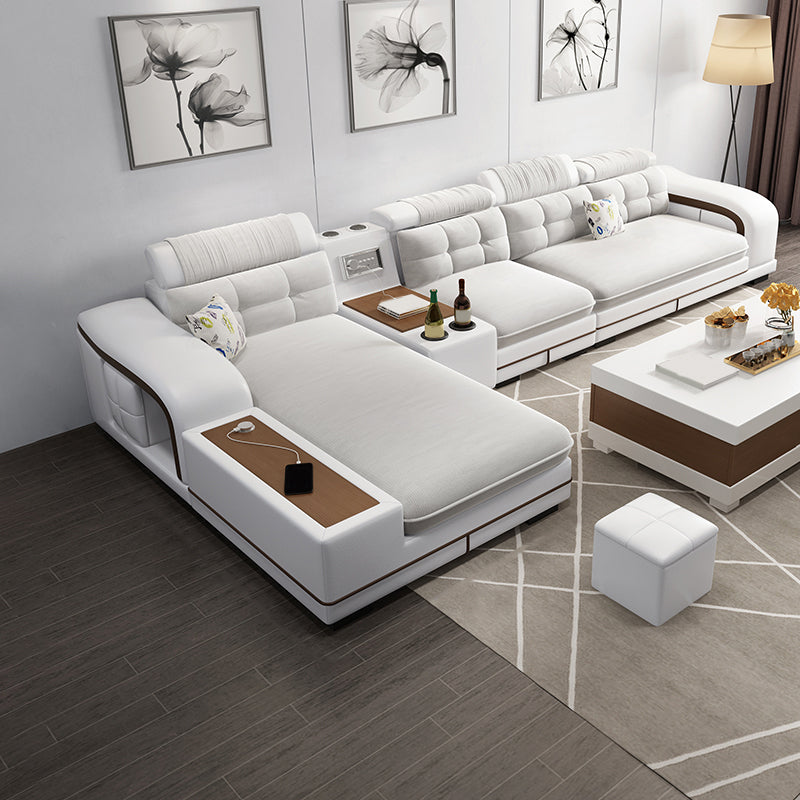 Velvet and Faux Leather Sloped Arms Modular Sectionals Sofa for Living Room
