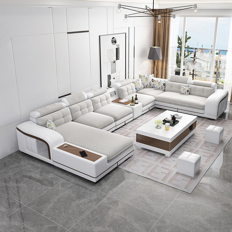 Velvet and Faux Leather Sloped Arms Modular Sectionals Sofa for Living Room
