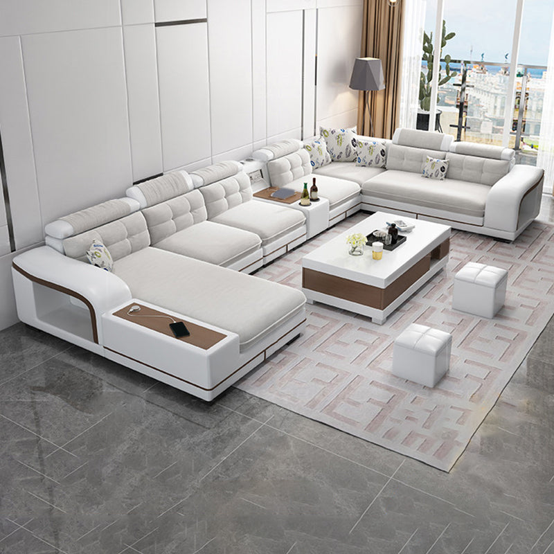 Velvet and Faux Leather Sloped Arms Modular Sectionals Sofa for Living Room