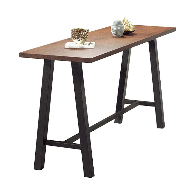 Industrial Black Metal Frame Bistro Table Brown Pine Wood Top Bar Table