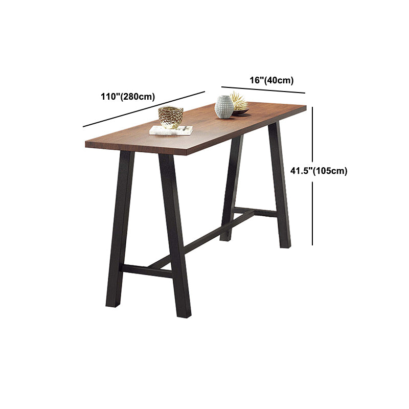 Industrial Black Metal Frame Bistro Table Brown Pine Wood Top Bar Table