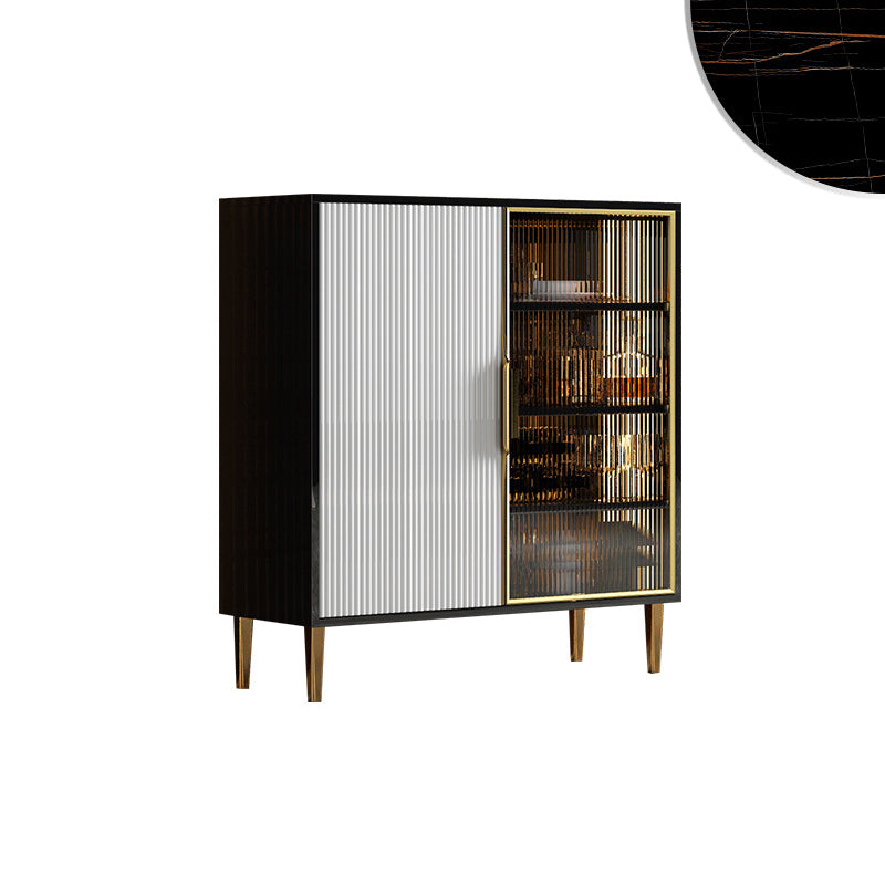 Glass Door Wood Sideboard Glam Server Cabinet with Storage for Kitchen