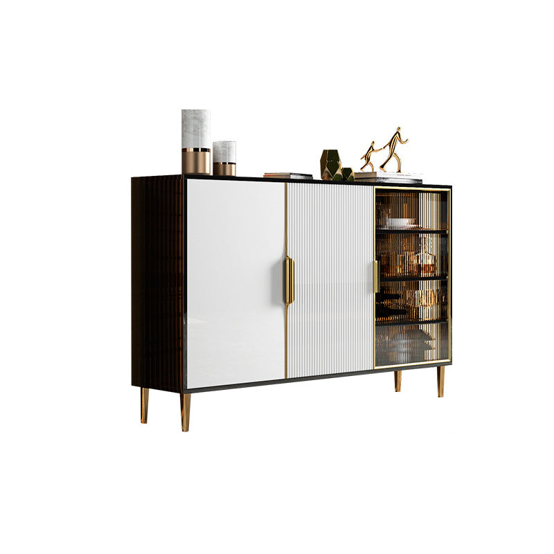 Glass Door Wood Sideboard Glam Server Cabinet with Storage for Kitchen