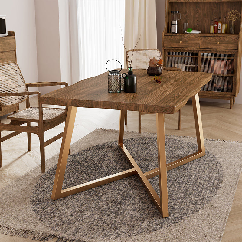 Gold Metal Base Dining Table Solid Wood Rectangle Dinner Room Kitchen Table