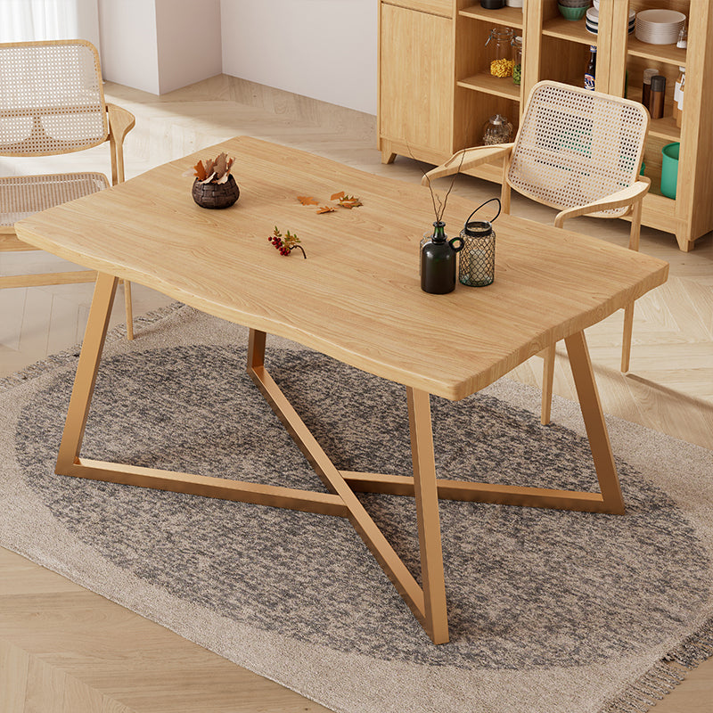 Gold Metal Base Dining Table Solid Wood Rectangle Dinner Room Kitchen Table