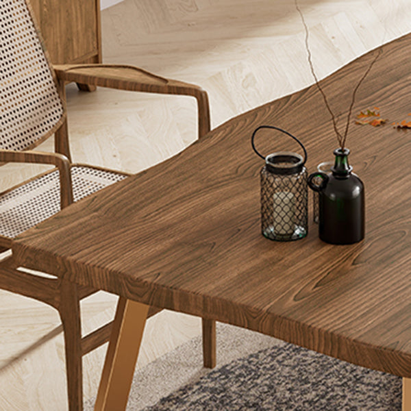 Gold Metal Base Dining Table Solid Wood Rectangle Dinner Room Kitchen Table