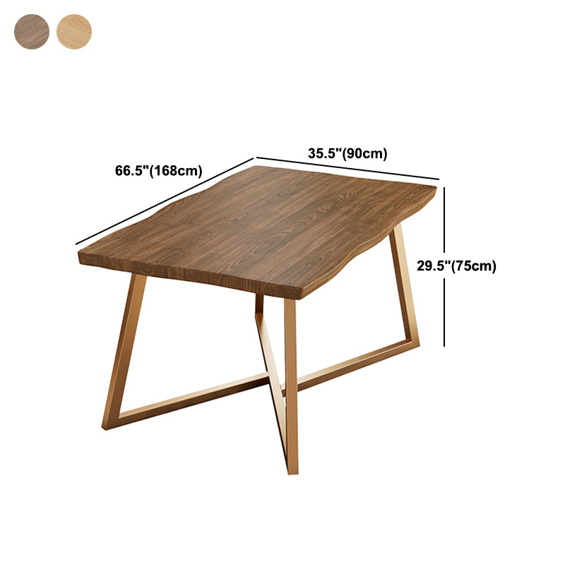Gold Metal Base Dining Table Solid Wood Rectangle Dinner Room Kitchen Table