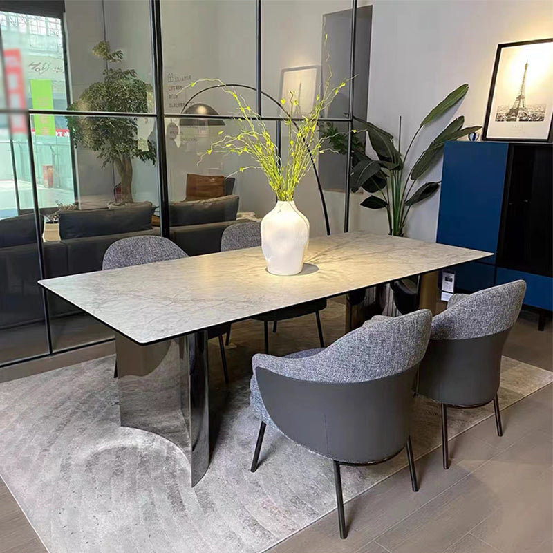 White Modern Stone Table Rectangle Dining Room Table for Kitchen