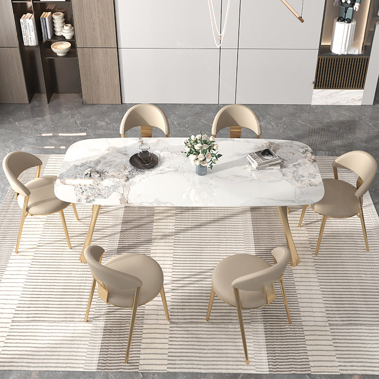 Traditional Luxury Dining Table with White Stone Rectangle Top Dining Table for Kitchen