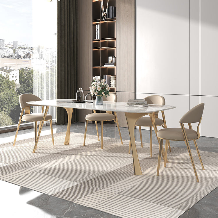 Traditional Luxury Dining Table with White Stone Rectangle Top Dining Table for Kitchen