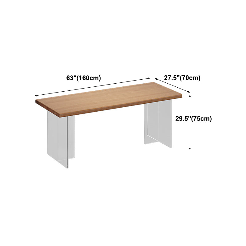 Acrylic Modern Rectangle Dining Table Pine Wood Top Table with Double Pedestal