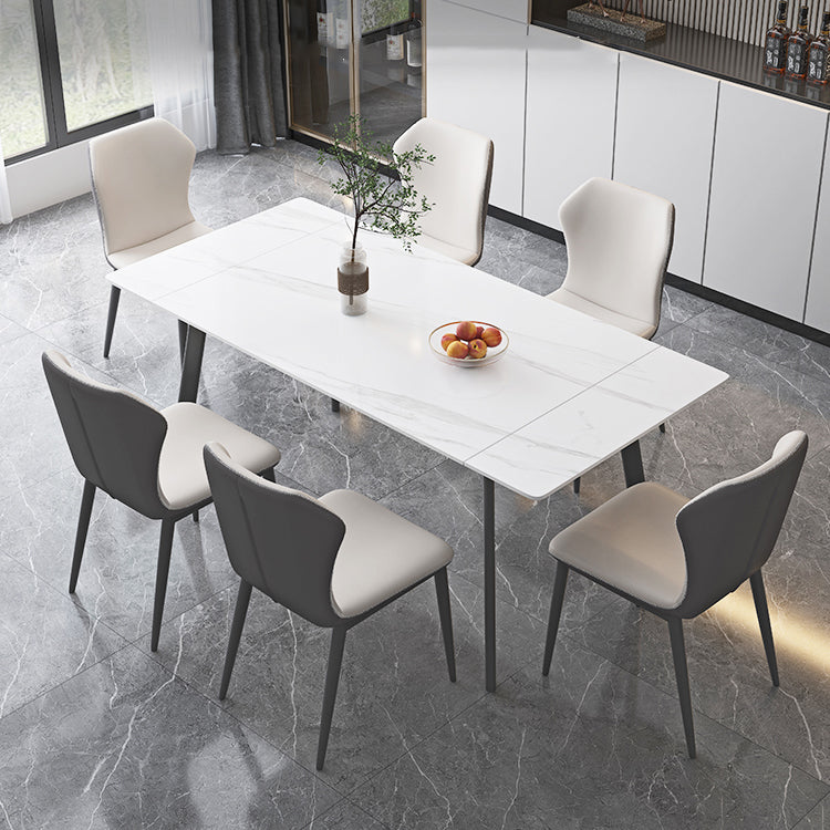 Industrial Dining Table with Leaf Extension Black Metal Base Dining Table