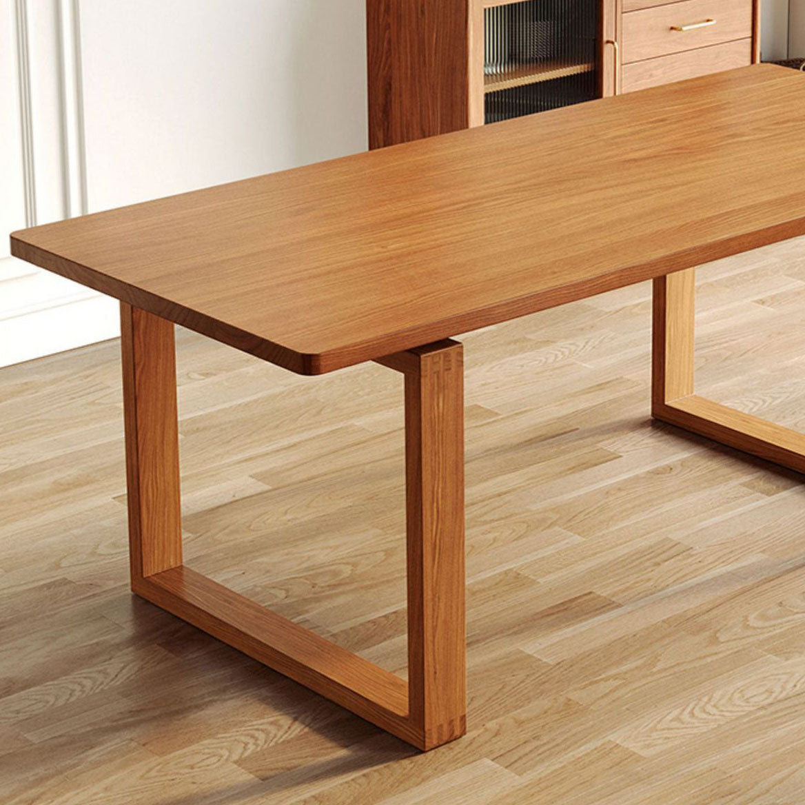 Pine Wood Contemporary Rectangular Table Wood Top Table with Sled Base