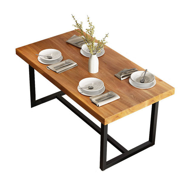 Industrial Rectangle Solid Wood Table Standard Height Dining Table with Trestle Base