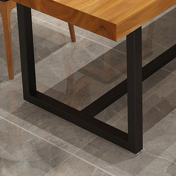 Industrial Rectangle Solid Wood Table Standard Height Dining Table with Trestle Base