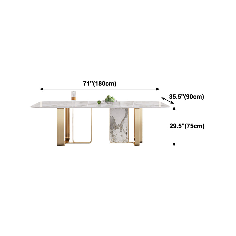 Luxury Rectangle Dining Table Sintered Stone Top Metal Base Home Kitchen Desk