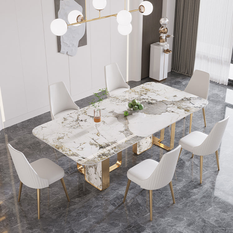 Rectangle Luxury Dining Table Sintered Stone Top Metal Base Home Kitchen Desk