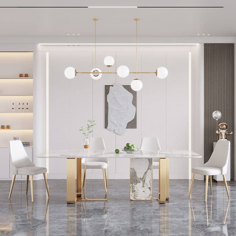 Rectangle Luxury Dining Table Sintered Stone Top Metal Base Home Kitchen Desk