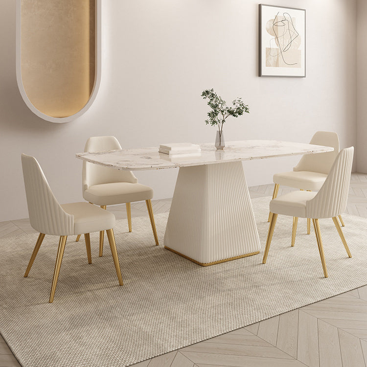 Glam Sintered Stone Dining Set Rectangle 1/4/5/7 Pieces Dining Set with Pedestal Base