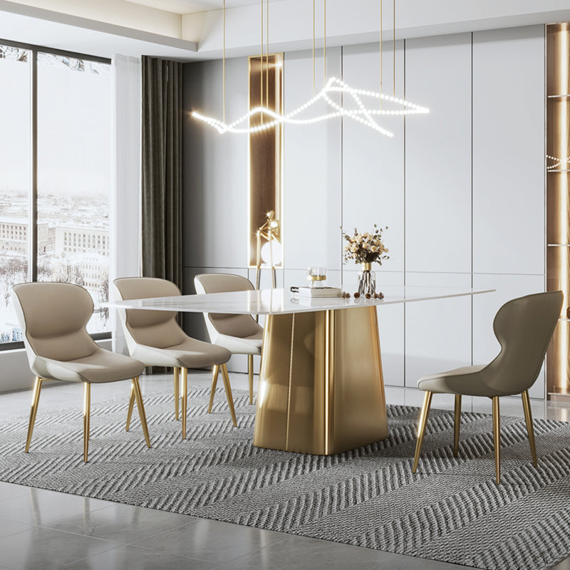 Glam Dining Table Set 1/2/5/7 Pcs Sintered Stone Dining Table with PU Leather Chairs