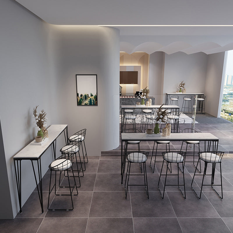 Modern 1/7 Pieces Bar Table Set Rectangle Stone Counter Table with High Stools for Cafe