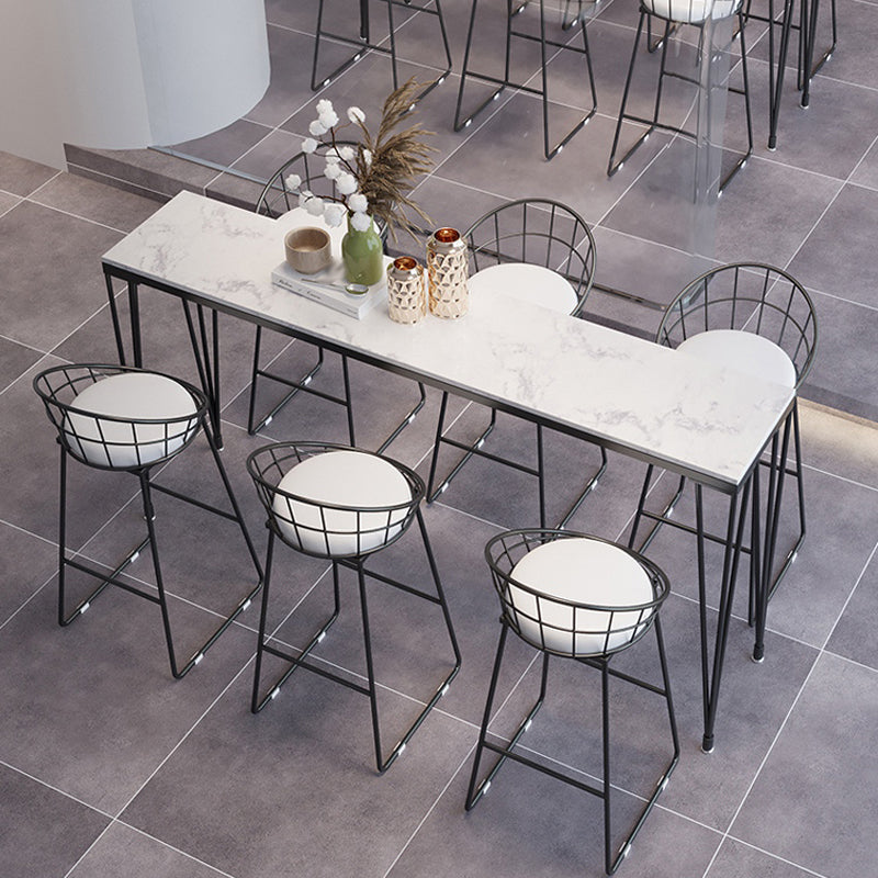 Modern 1/7 Pieces Bar Table Set Rectangle Stone Counter Table with High Stools for Cafe