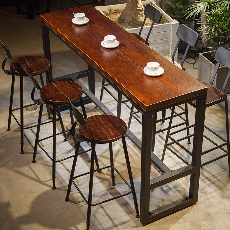 Industrial 1/7 Pieces Bar Table Set Rectangle Wood Counter Table with High Stools for Cafe