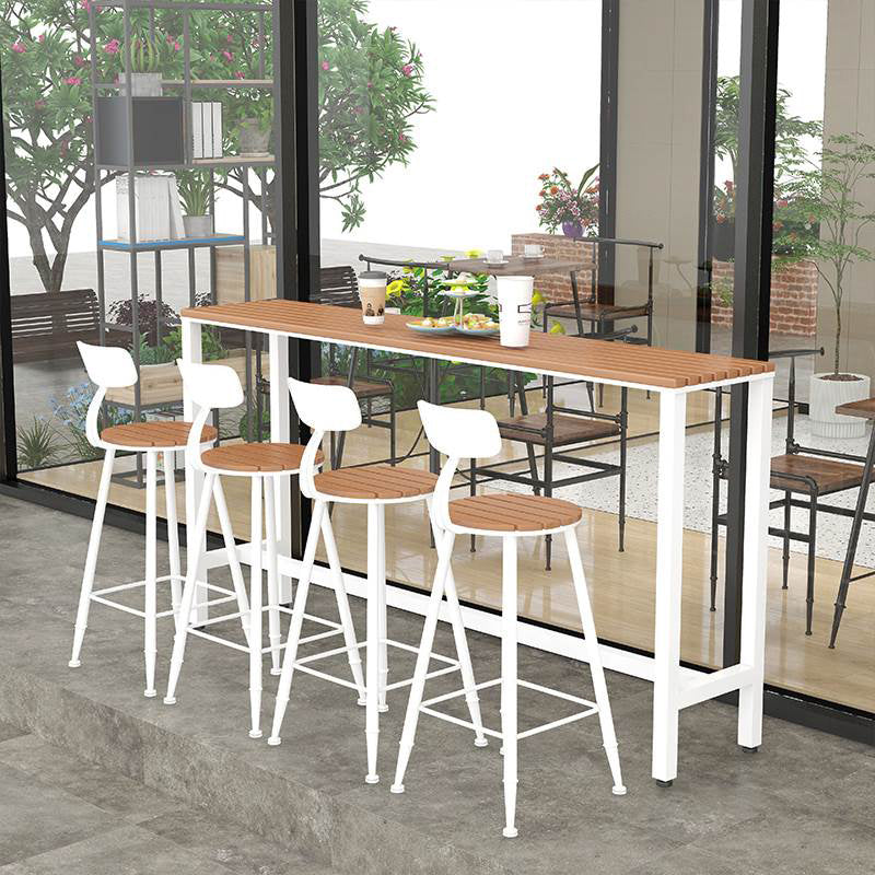 Modern 1/5 Pieces Bar Table Set Rectangle Wood Counter Table with Stools for Courtyard
