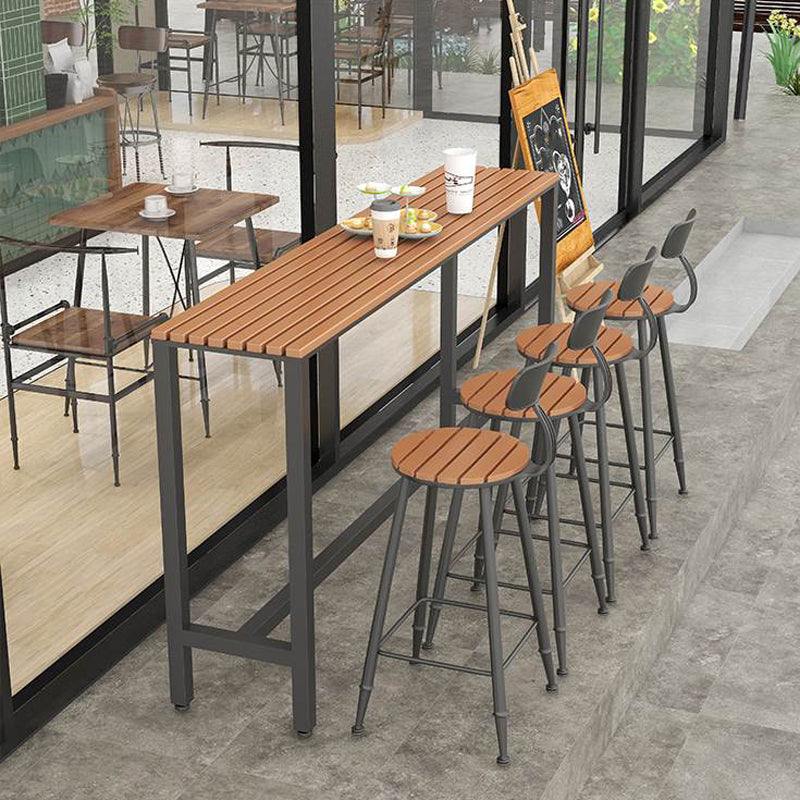 Modern 1/5 Pieces Bar Table Set Rectangle Wood Counter Table with Stools for Courtyard