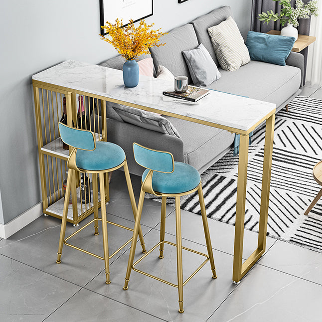 Glam 1/3 Pieces Bar Table Set Rectangle Stone Counter Table with High Stools for Cafe