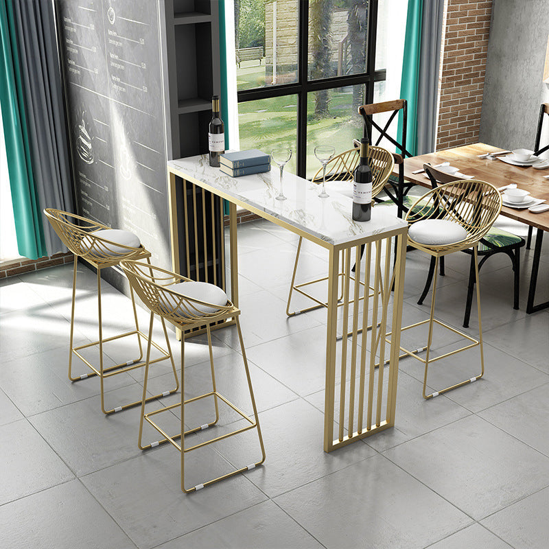 Glam Rectangle Bar Table Set 1/2/5 Pieces Stone Bar Table with High Stools