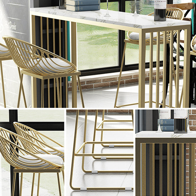 Glam Rectangle Bar Table Set 1/2/5 Pieces Stone Bar Table with High Stools