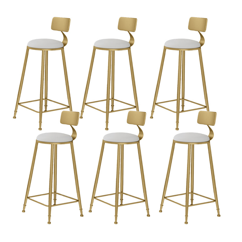 Glam Round Counter-height Stool Leather Footrest Bar Stool with Gold Base